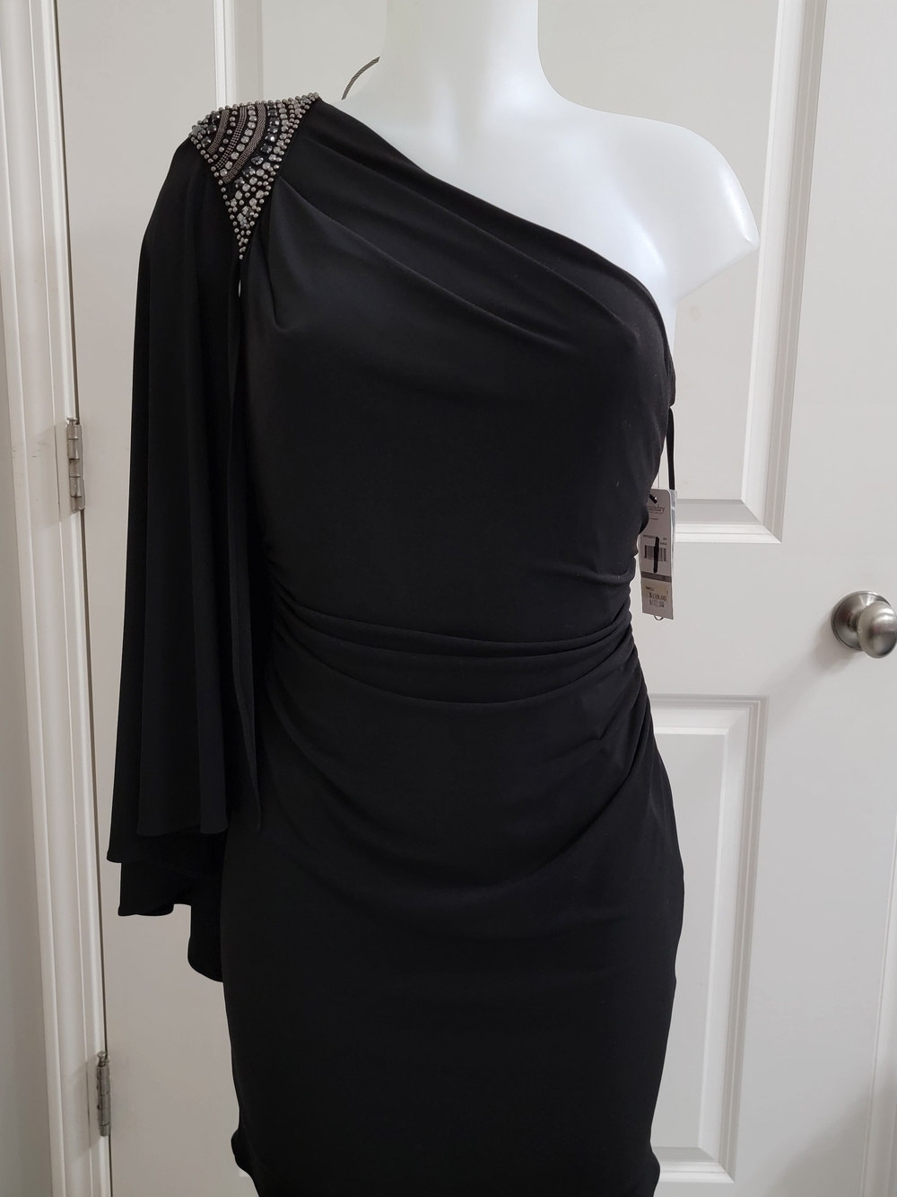 Laundry One-Shoulder Black Evening Dress with Embellished Shoulder